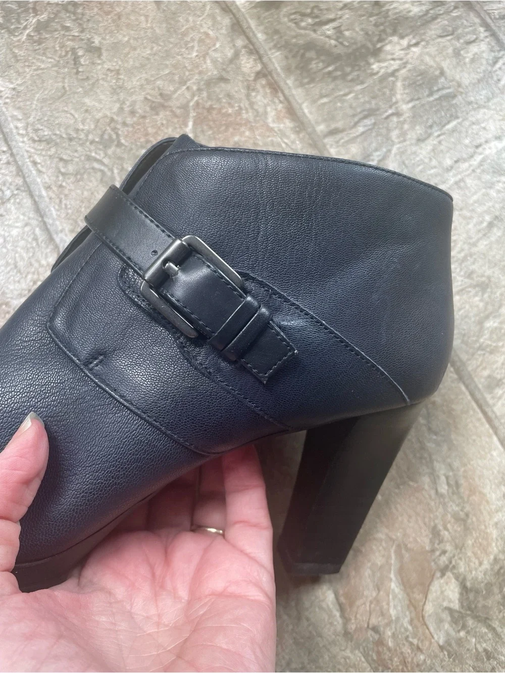 Franco Sarto Navy‎ Blue Buckle Ankle Booties with Heels, Size 9M